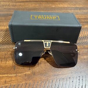 Trump 2024 Collection 47th President Black Gold Shield Sunglasses with Case